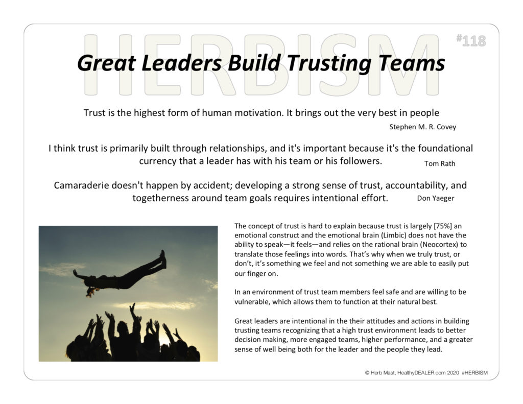 HERBISM #118 – Great Leaders Build Trusting Teams | healthyDEALER.com